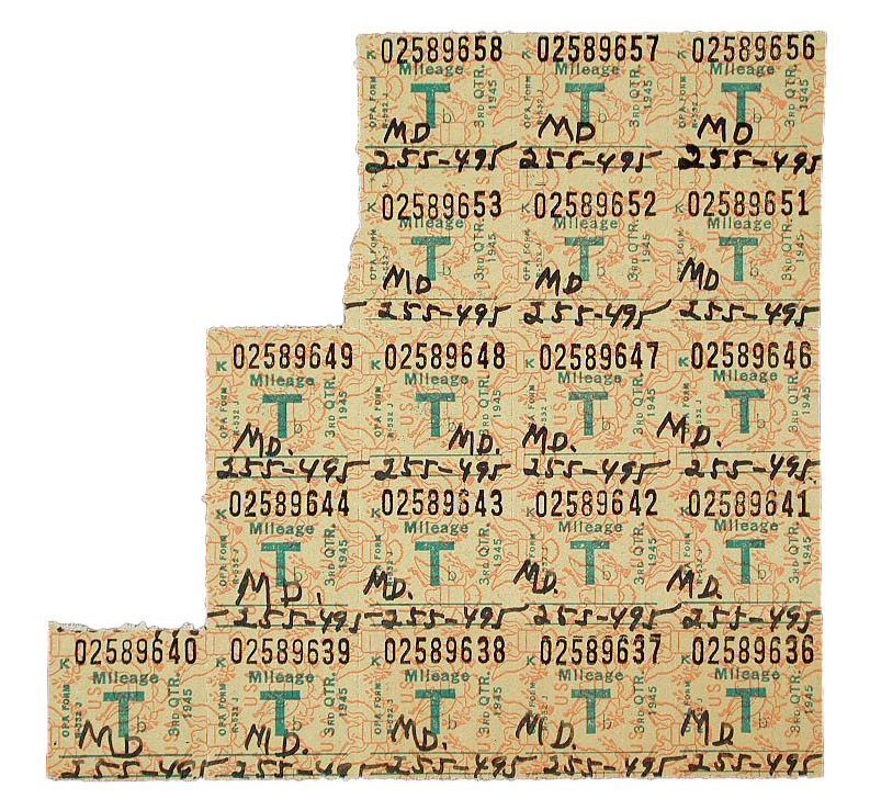 Gasoline ration coupons, Office of Price Administration, 1945, courtesy of The Strong, Rochester, New York.