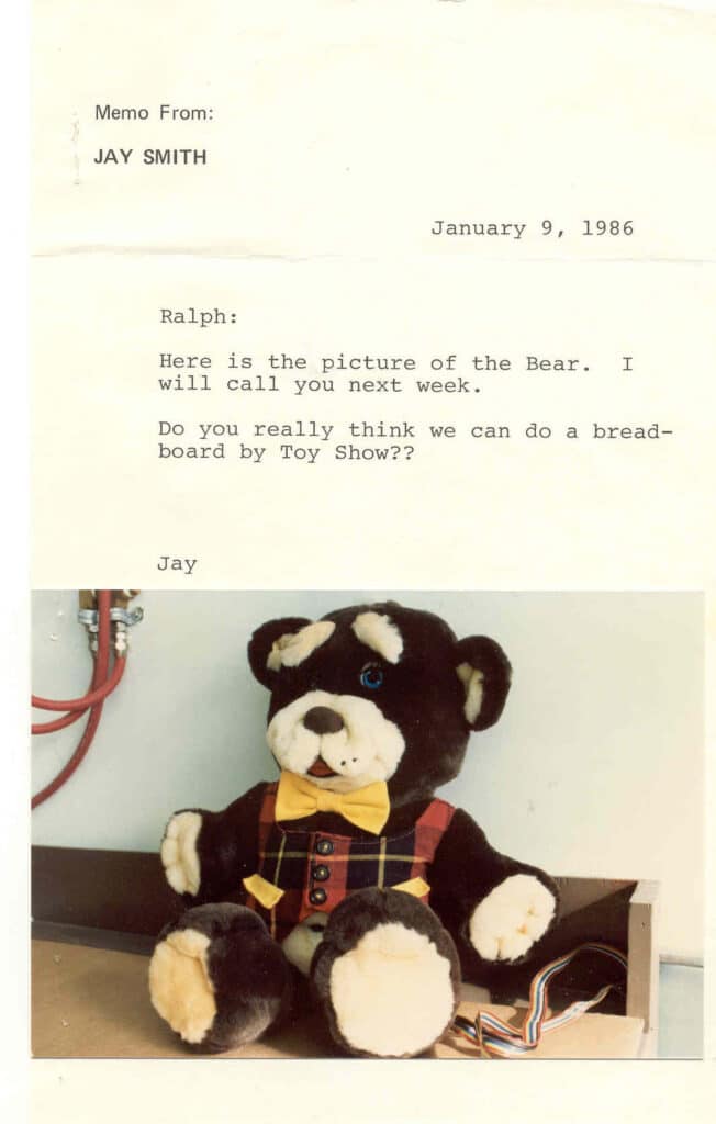 Smarty Bear prototype photograph and letter, 1986, from the Ralph H. Baer Papers, The Strong, Rochester, New York, USA..