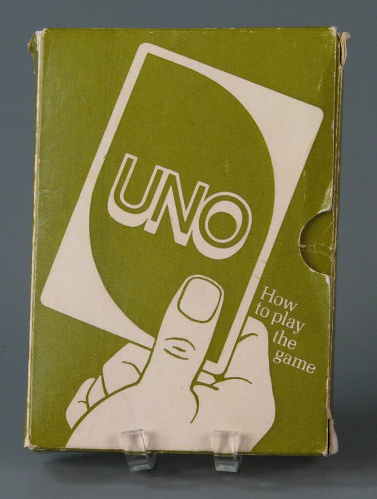 Original Uno Card Game from one of the first two groups printed by Merle Robbins, 1971–1972, The Strong, Rochester, New York.