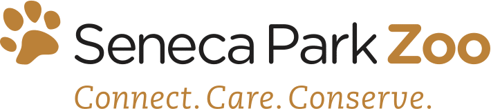 Logo for the Seneca Park Zoo with the sub-heading "Connect. Care. Conserve." in orange.
