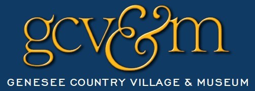 Logo for the Genesee Country Village and Museum. Yellow font on a dark blue background.