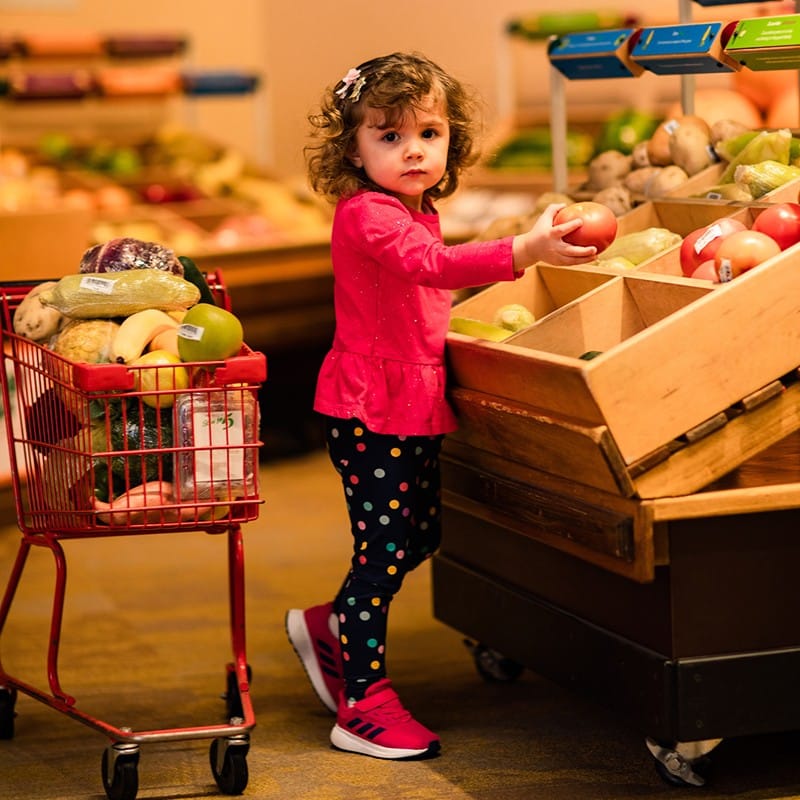 Girl shopping in Wegmans Super kids market