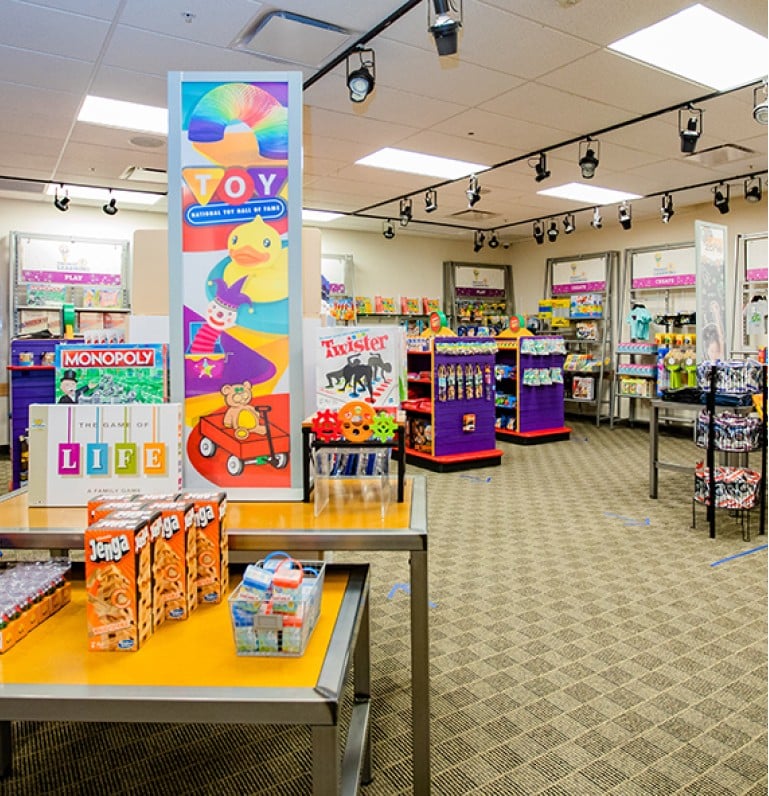 The Strong's gift shop featuring games and toys for sale.
