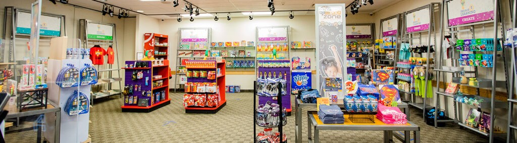 Museum shop with displays of toys