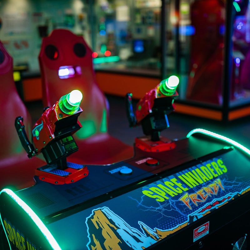 Close up of Space invaders game