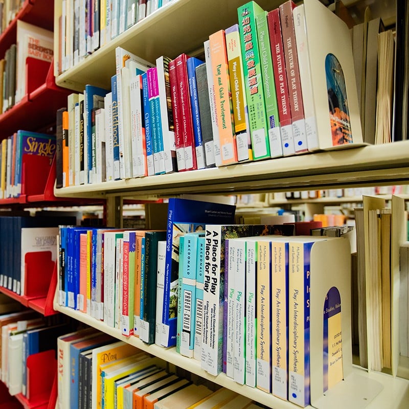 Library books in the stacks