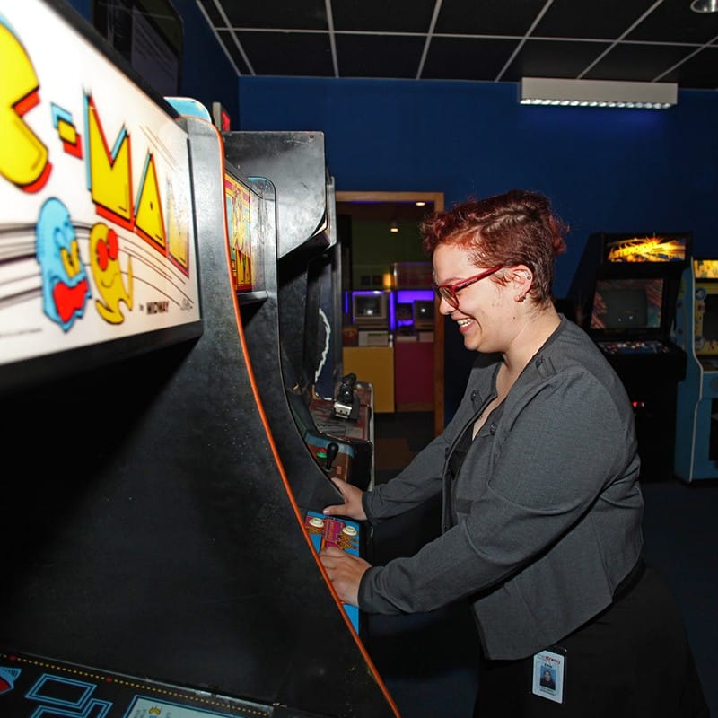 Intern playing at Pac-Man