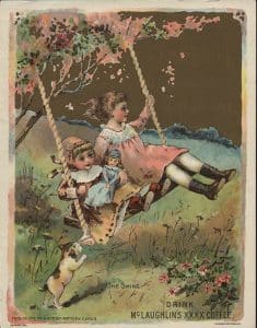 A 19th-century trade card suggests the innocence and nostalgia of the swing. The Strong, Rochester, New York.