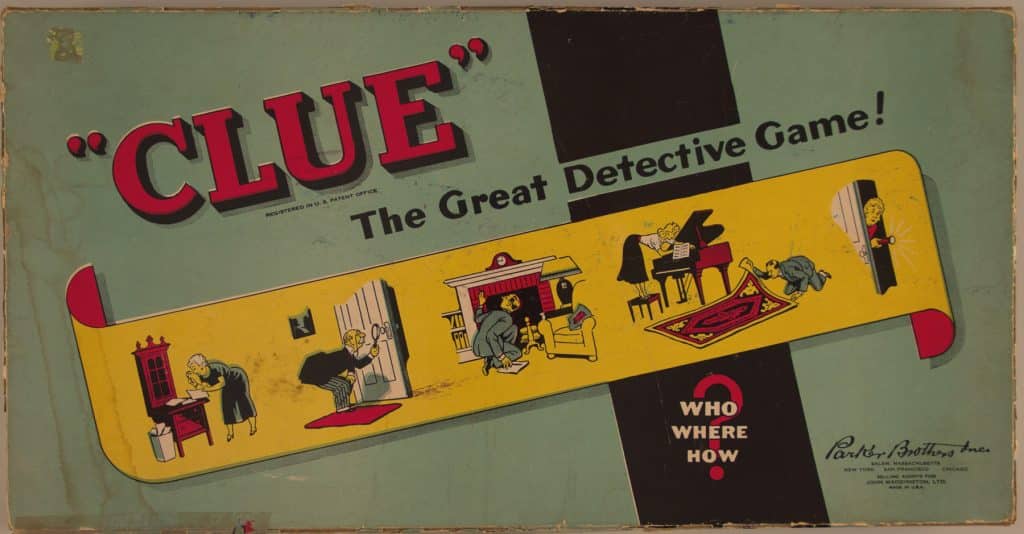 Clue board game, Parker Brothers, 1950, gift of Karen Daskawicz in memory of Elizabeth Harris Daskawicz, courtesy of The Strong, Rochester, New York. 