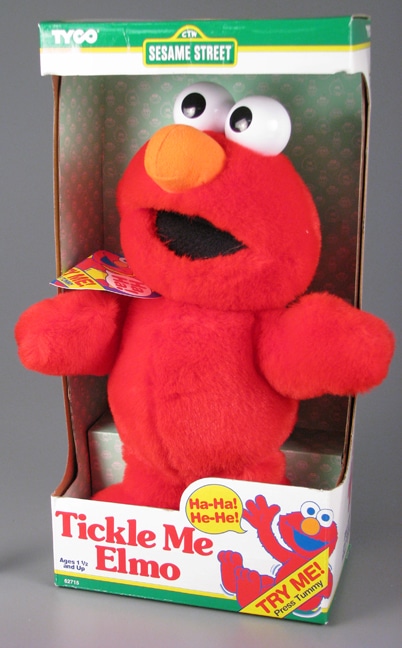 Tickle Me Elmo, gift of Ron and Patricia Dubren, from the collection of Strong National Museum of Play.