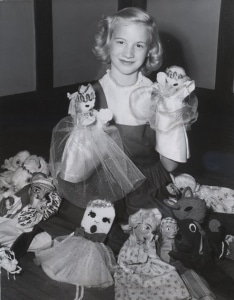 Photograph of Peggy Granger and her puppets, 1955. The Strong, Rochester, New York.