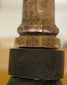 Detail Brass Head Tube with inscription, 166