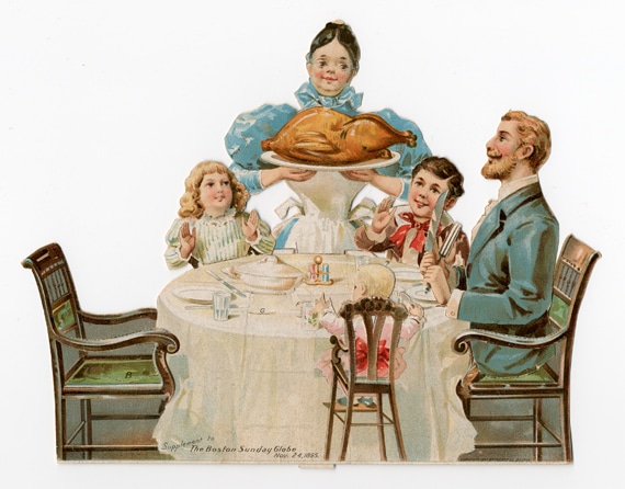 Assembled paper toy, The Thanksgiving Dinner, 1895, published by The Boston Sunday Globe, courtesy of The Strong, Rochester, New York.