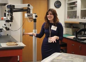 Carrie McNeal explaining how the microscope is used in conservation, The Strong, Rochester, NY