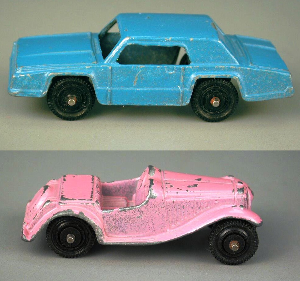 These toy cars have the same wear patterns that I remember from my sandbox vehicles. Tootsietoy cars, about 1970. Gift of the Berndt Family, from the collection of Strong National Museum of Play. 