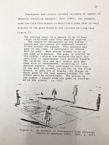 Draft diagram and description of the game Foursquare, The Strong, Rochester, NY