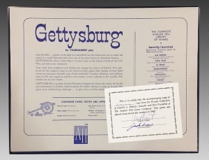 Gettysburg game information and certificate of ownership for Charles S. Roberts, The Strong, Rochester, New York.