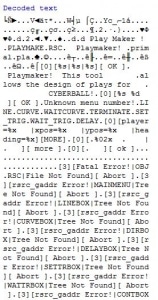 File “Playmaker” ASCII text view in HxD hex editor, Disk AT-15 digital copy, The Atari Coin-Op Division Collection, Brian Sutton-Smith Library and Archives of Play, The Strong, Rochester, New York.  