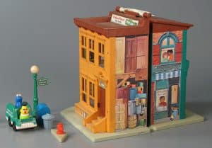 In 1975 Fisher-Price teamed up with the creators of the television series Sesame Street to make a Little People play set for Bert, Ernie, Big Bird, Cookie Monster, and the other characters from the widely popular show. The Strong, Rochester, New York.