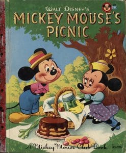 The picnic has long been portrayed in art, literature, and film as a romantic outing. The allure of being alone on a blanket with your beloved out in the wildness of nature proved irresistible to many a young adult, including Mickey Mouse. Mickey Mouse's Picnic, book, The Strong, Rochester, New York