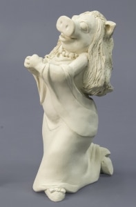 Plaster prototype of Miss Piggy vase, about 1978