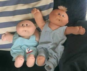 Photograph of Cabbage Patch Kids, 2014, Ester Violet and Spencer Aaron that belong to a childhood friend and were acquired ca. 1984, courtesy of Anne Marie Sargent, Wilmington, Delaware.