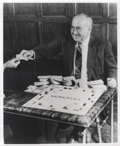 Photograph of Charles Darrow playing Monopoly, Object ID 116.8047. The Strong, Rochester, New York.