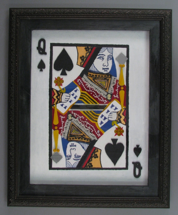 Queen of Spades collage, Gift of Joseph D. Andrews in memory of his father, Joseph V. Andrews, courtesy of The Strong, Rochester, New York. “In general, the image of the queen of spades is thought to represent Pallas Athene, the Greek goddess of wisdom. In the card game hearts, she is often referred to as 