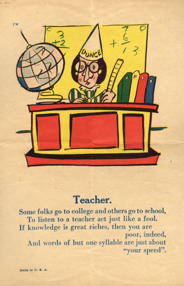 “Teacher” valentine, about 1935, from the collection of Strong National Museum of Play. Gift of Ellen Heidenreich. 