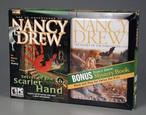 The 3D Adventures of Nancy Drew: Secret of the Scarlet Hand, with bonus Nancy Drew Mystery Book, computer game and book. Courtesy of The Strong, Rochester, New York