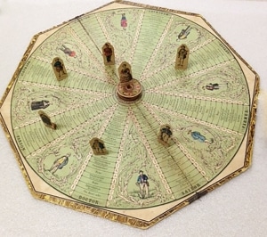 The Game of The Coquette and Her Suitors,  game board