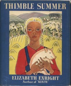 Thimble Summer by Elizabeth Enright won the Newbery Medal in 1939. Immediately after nine-year-old Garnet finds a silver thimble in a river bed, a rainstorm breaks the drought plaguing her family’s farm in Wisconsin. The rest of Garnet’s summer is filled with adventure and good luck, which she attributes to the presence of the thimble. Thimble Summer by Elizabeth Enright, 1938, The Strong, Rochester, New York.