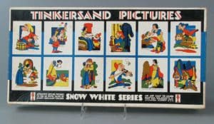 Tinker Toys encouraged several kinds of play, including the creativity required to make art works of colored sand. Gift of Anne Heuer Lewis. Courtesy of The Strong, Rochester, New York.