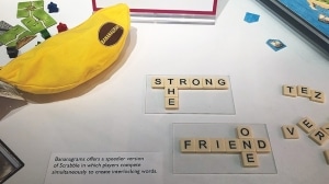 Bananagrams game on display in Game Time! exhibit, The Strong, Rochester, New York