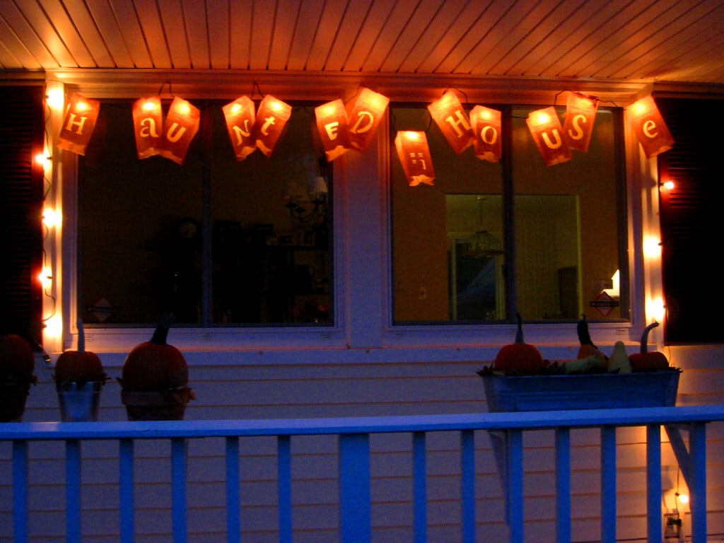 A little fancy cutting with an X-Acto knife turned paper lunch bags into a Halloween message.