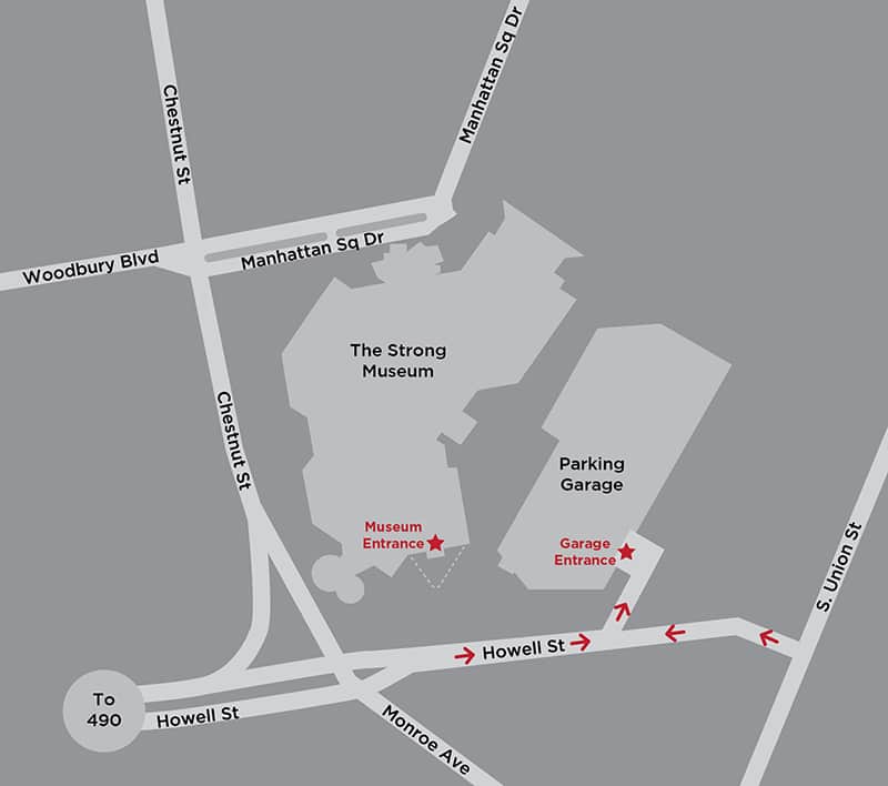 Directions map to parking garage on Howell street