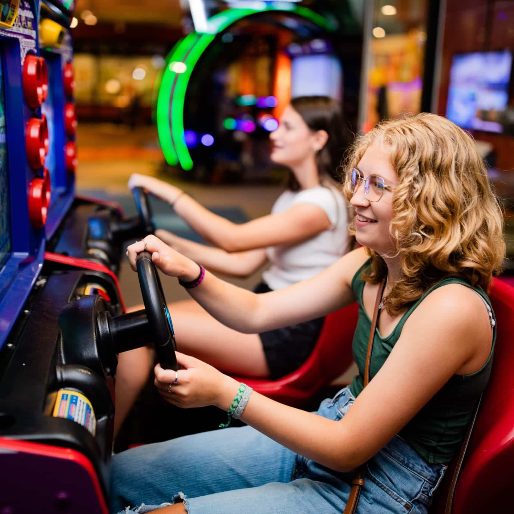 College Students playing a Race car game