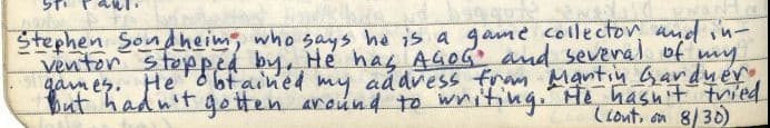 September 1, 1970 page from 1970 diary, Sid Sackson. The Strong, Rochester, New York.