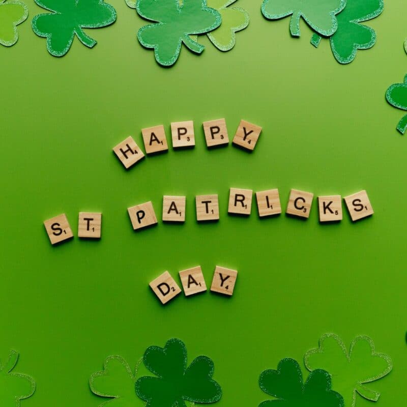 Happy St. Patrick's Day spelling in scrabble letters