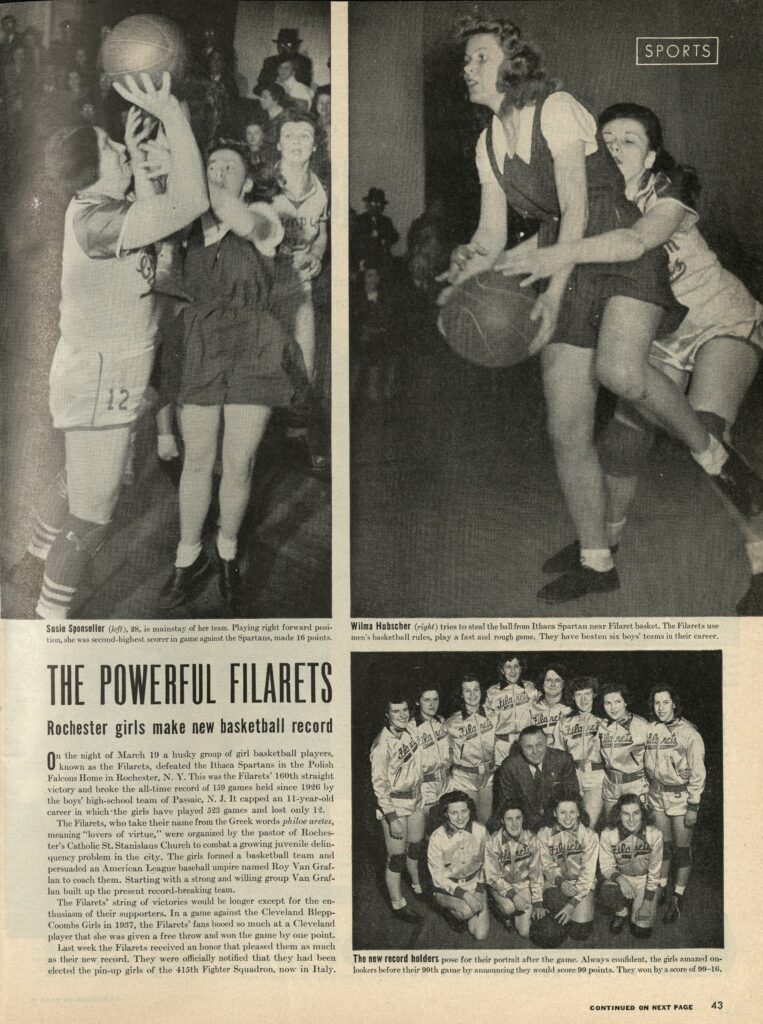 “The Powerful Filarets: Rochester Girls Make New Basketball Record,” Life (April 3, 1944), The Strong, Rochester, New York. 