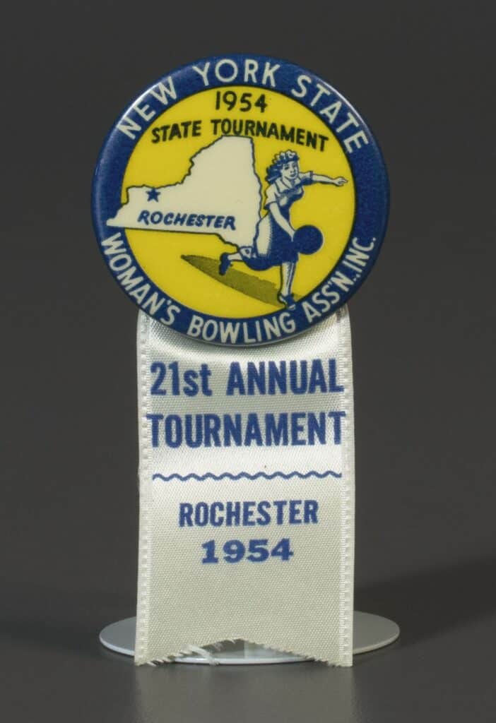 1954 New York State Annual Tournament of Woman's Bowling pin ribbon, The Strong, Rochester, New York.