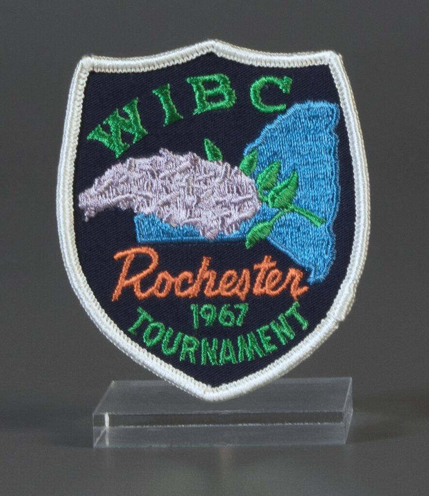 1967 Women's International Bowling Congress Rochester Tournament iron-on patch, The Strong, Rochester, New York.