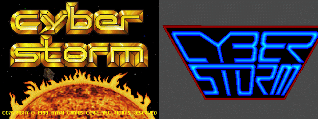 Cyber Storm February 1993 prototype logo vs. April 1993 logo. The Strong, Rochester, New York