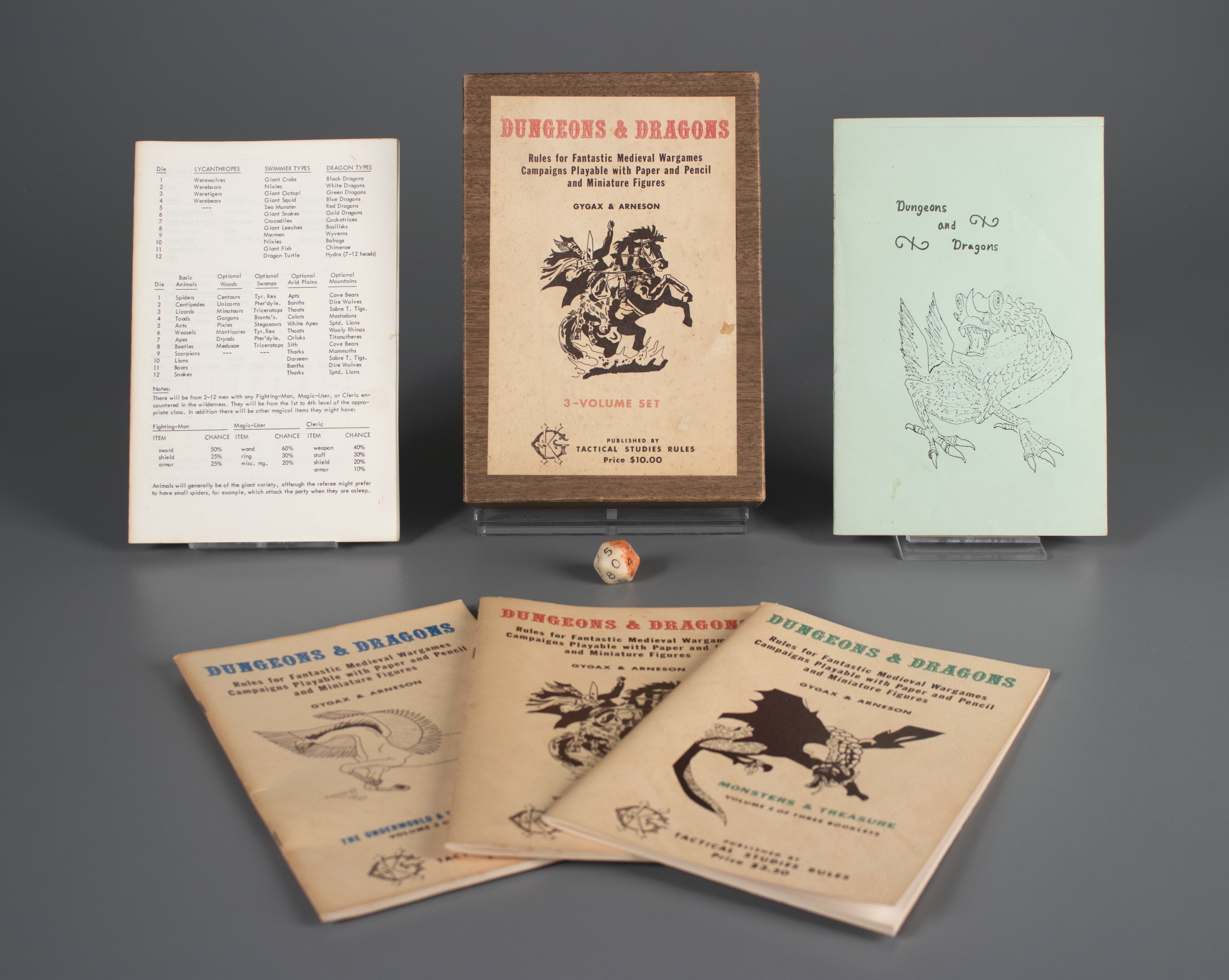  Image of  Dungeons & Dragons, Tactical Studies Rules, 1974, The Strong, Rochester, New York. Shown with student booklet “Dungeons and Dragons.”