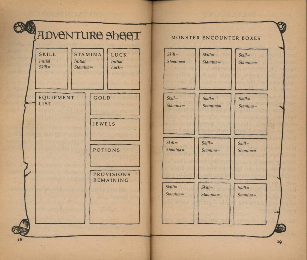 Image of Character sheet from Deathtrap Dungeon, 1985, The Strong National Museum of Play, Rochester, New York.