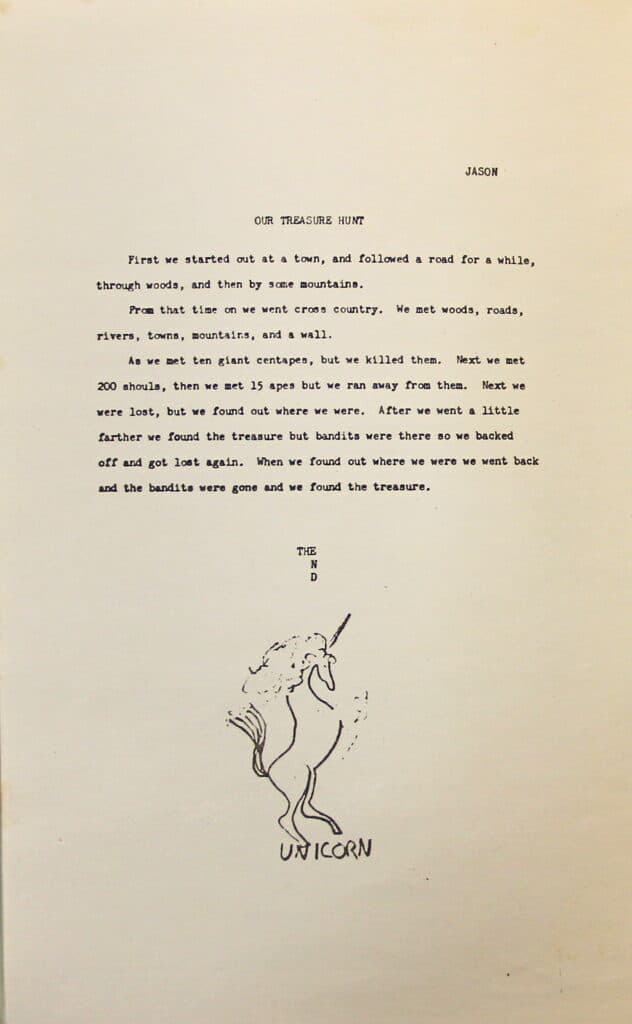 Illustration of “Dungeons and Dragons,” booklet, (one page) Ellsworth Public Schools libraries sixth-grade student project, 1975, The Strong, Rochester, New York. Gift of William Hoyt.