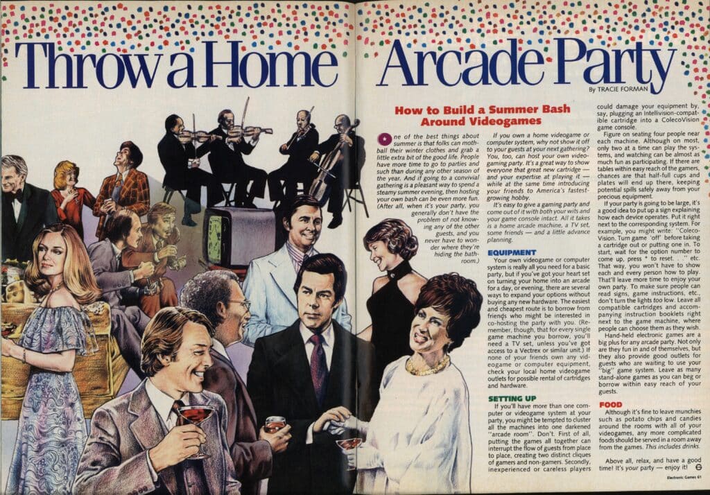 Illustration of “Home Arcade Party” article from Electronic Games, July 1983. The Strong National Museum of Play, Rochester, New York.