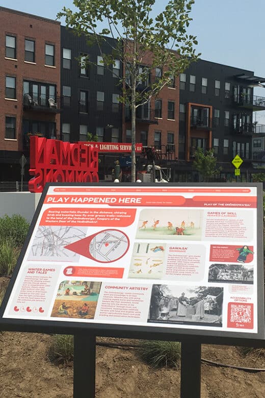 Outdoor history panel for Play Happened Here exhibit