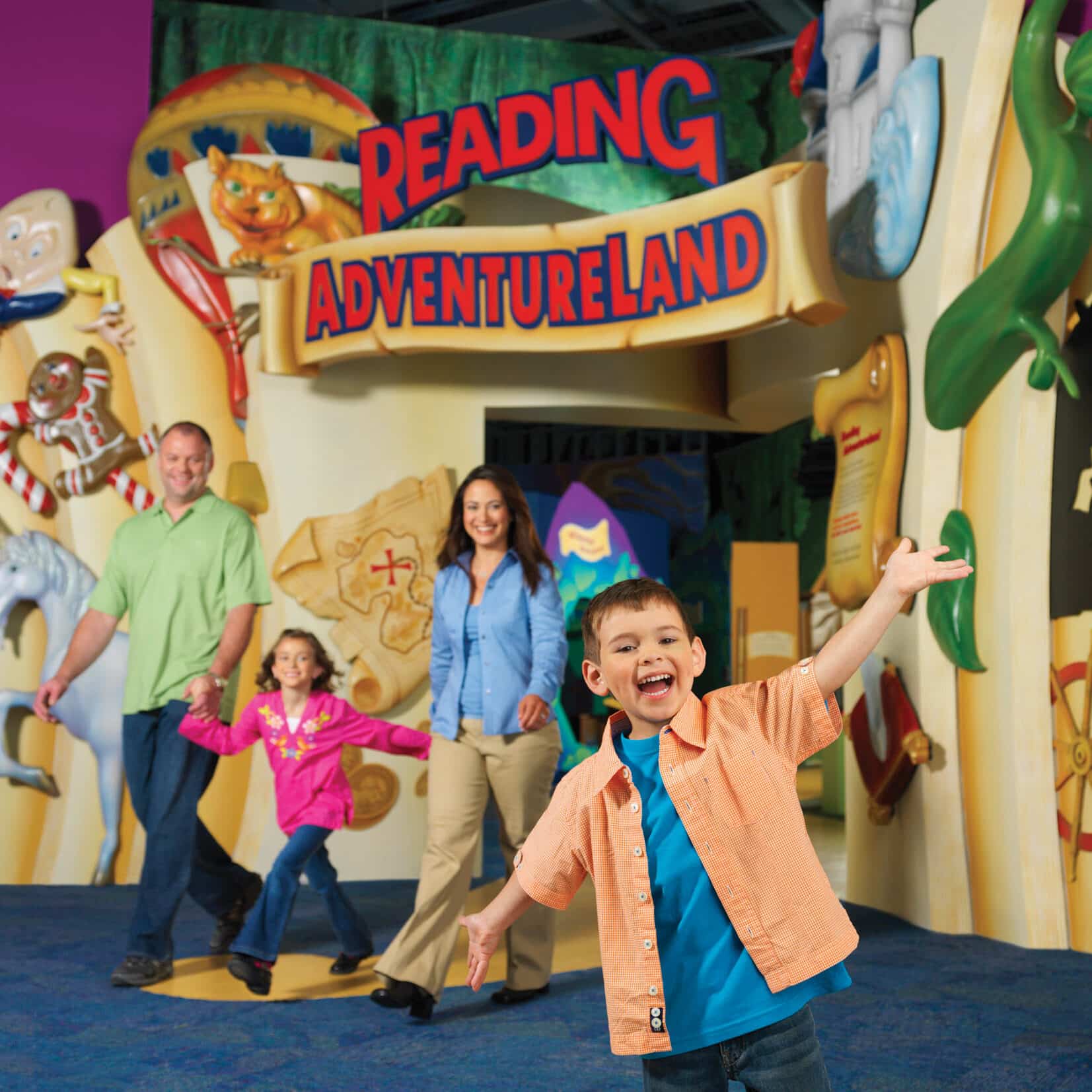 Family walking out of the exhibit: Reading Adventureland