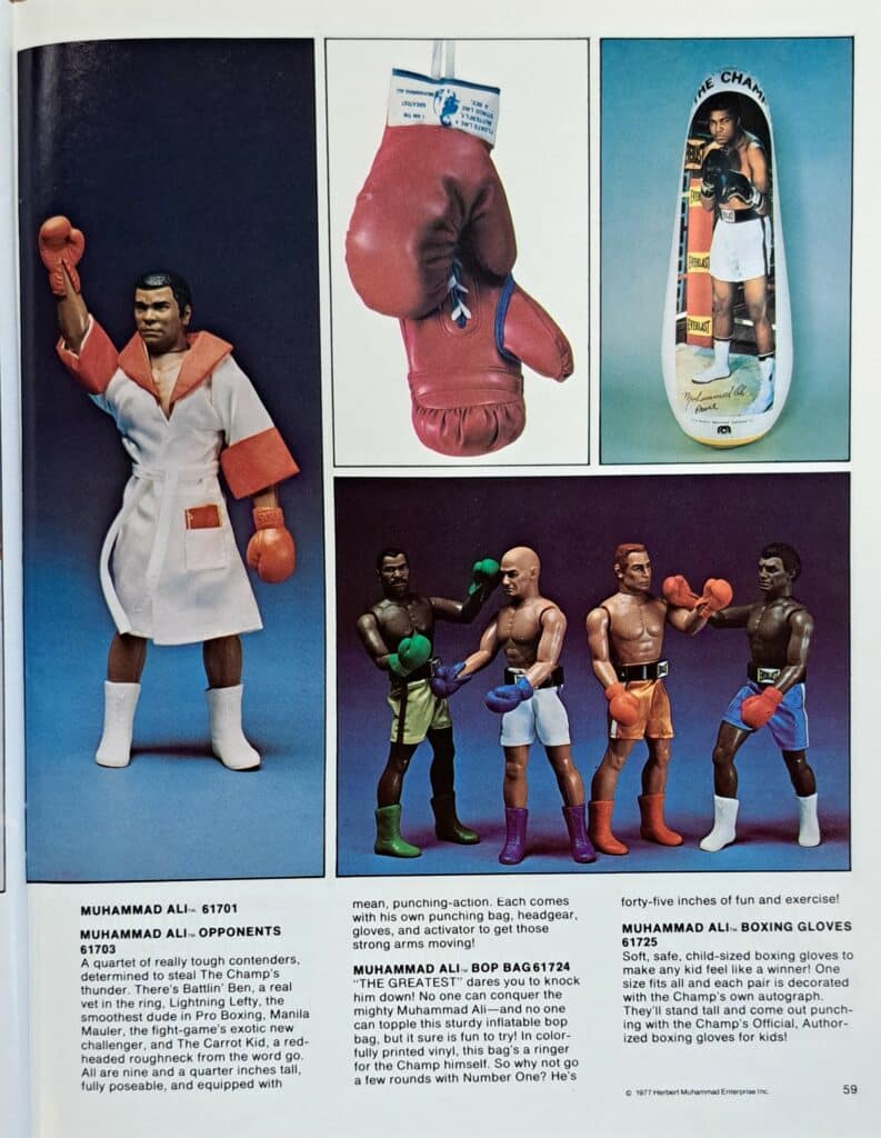 Image of Muhammad Ali action figure, Mego Corporation trade catalog, 1977. The Strong National Museum of Play, Rochester, NY.